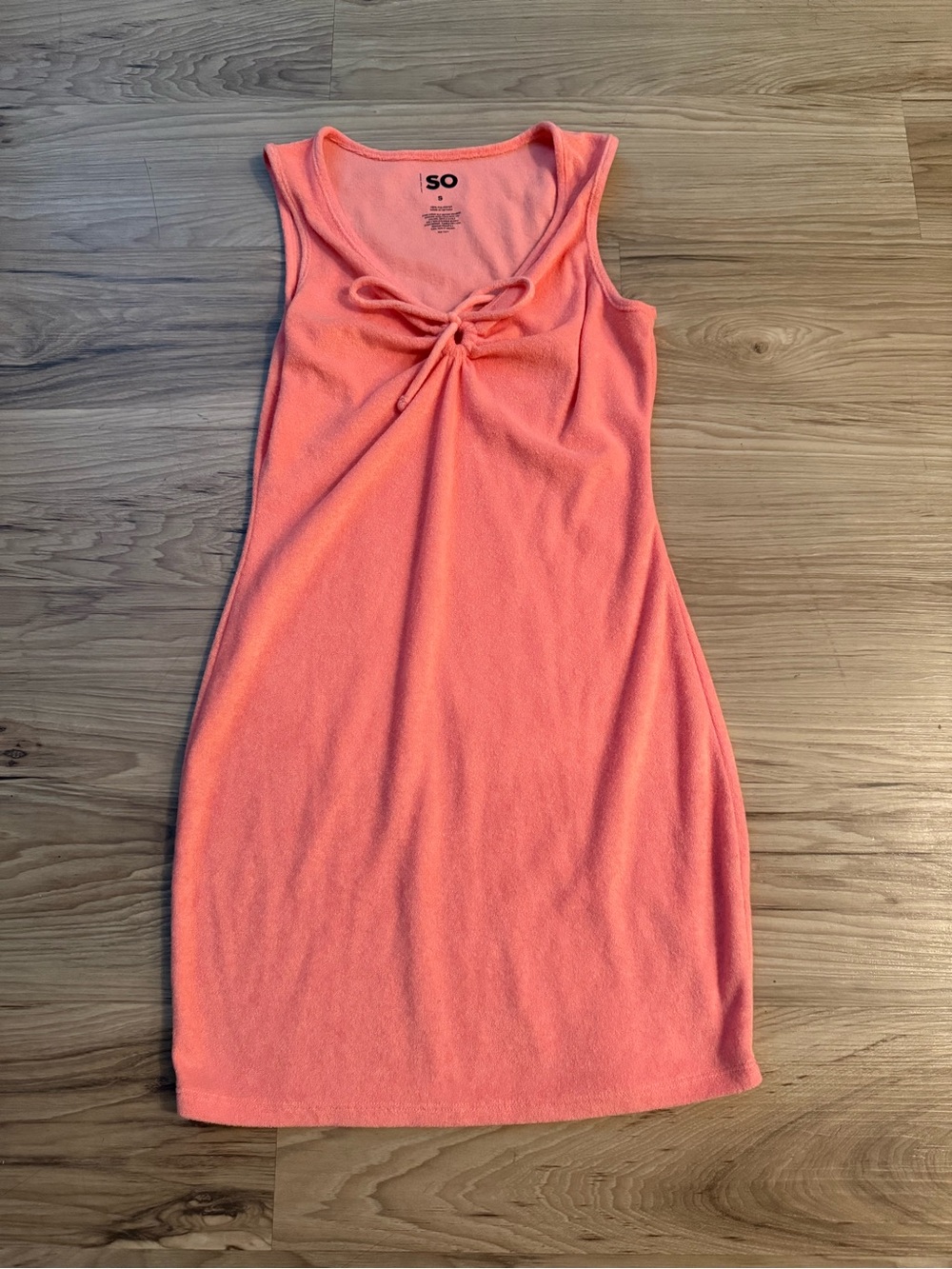 SO Coral-Orange Tie-Front Swim Cover up Terry Cloth Dress Size S
